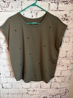 Maurices Olive Crewneck Tee with Black Star Print